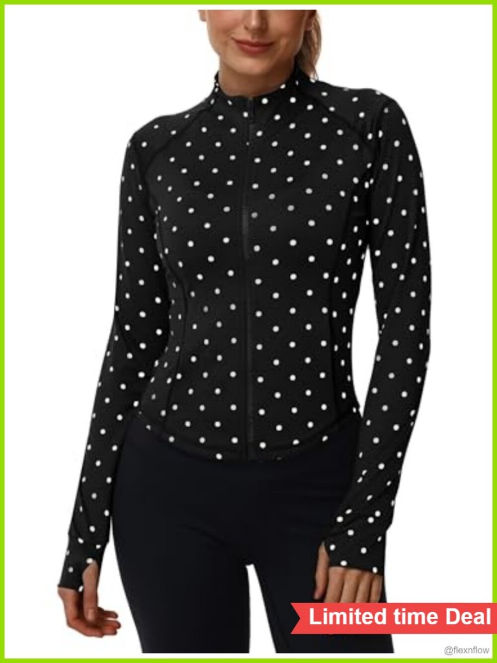 Women's Polka Dot Yoga Jacket Full Zip Slim Fit Workout Running Thumbholes